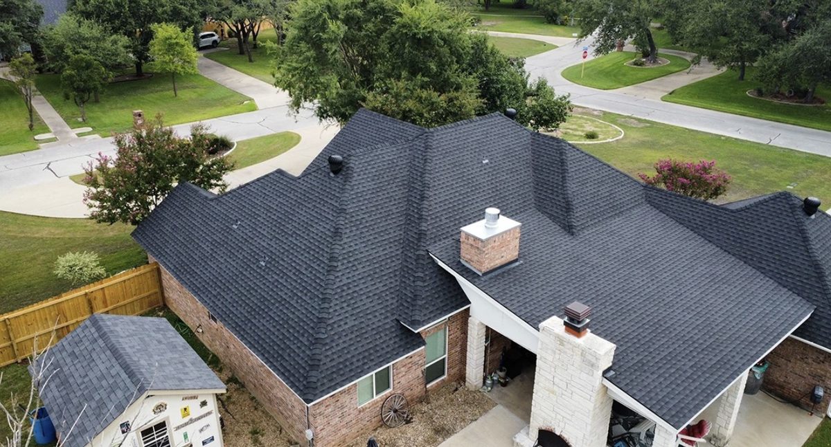 Completed Dark-Shingle Roof, Drone Aerial