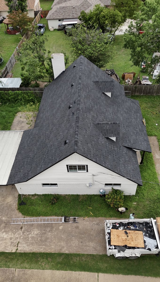 Completed Dark-Shingle Roof, Site Clean-Up Underway